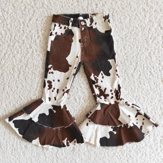 ** PREORDER ** Cow Print Denim Double Bell Jeans