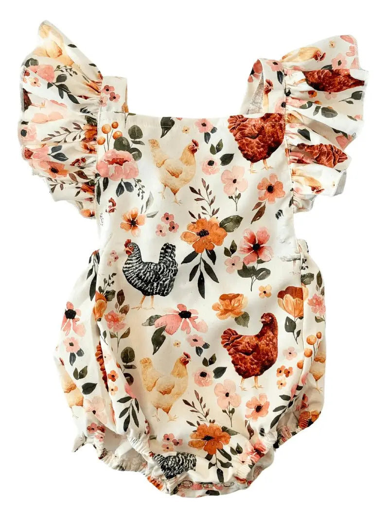 Shiloh Ruffle Back Romper - Chicken