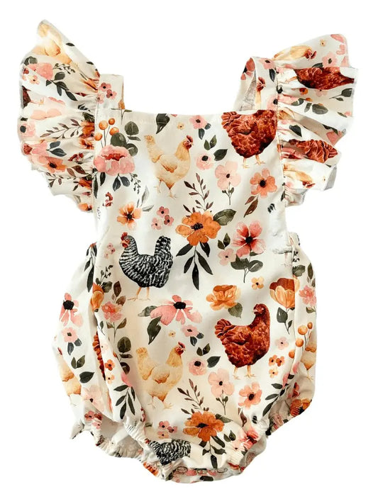 Shiloh Ruffle Back Romper - Chicken